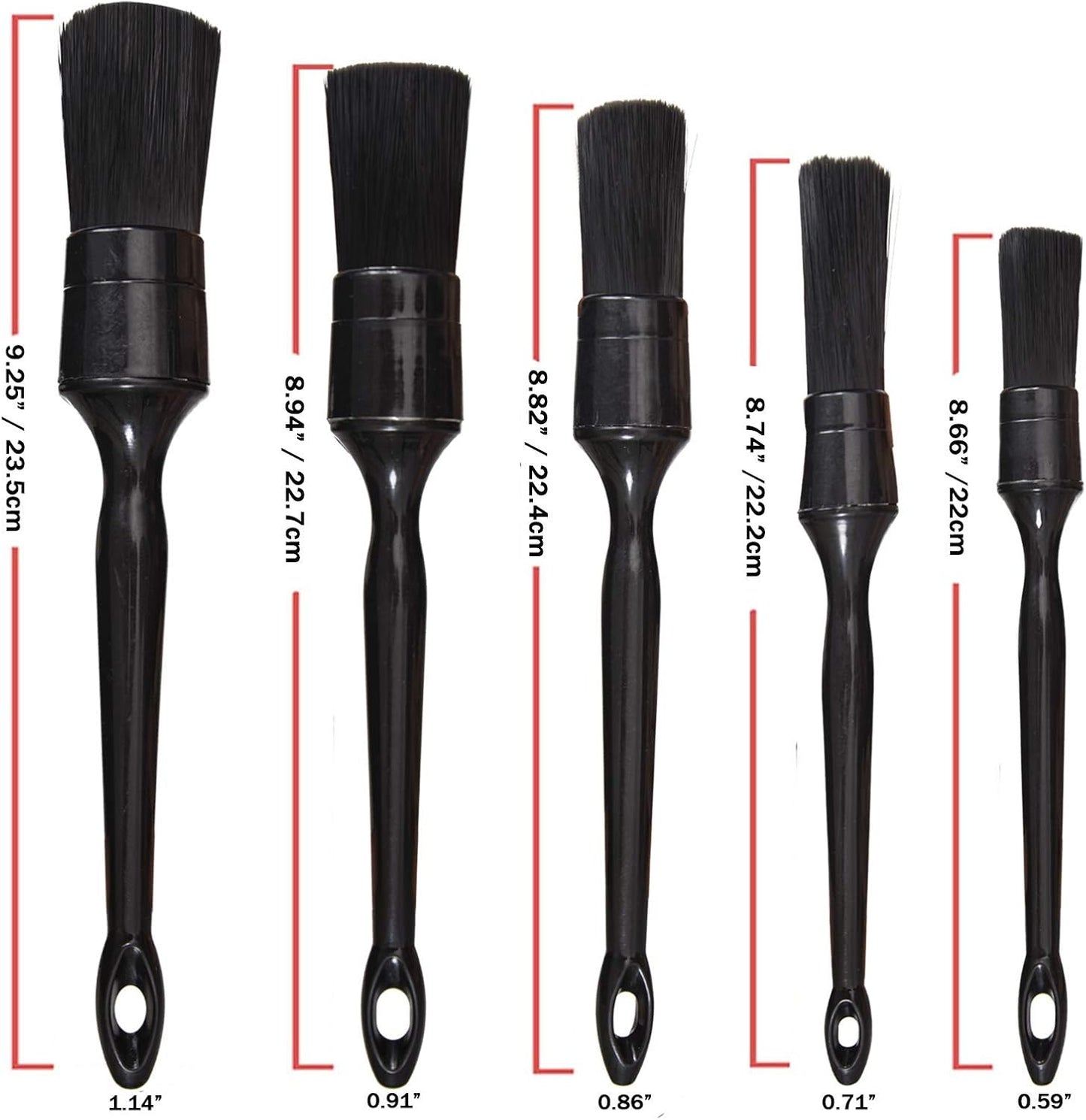 Car Detailing Brush Set, 5 Pack Auto Black Detail Brushes, Comfortable Grip and Scratch-Free Cleaning Brush for Car Interior or Exterior, Wheels, Tires, Engine Bay, Leather Seats, Door Panels, Emblems