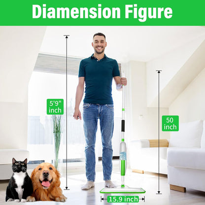 Mops for Floor Cleaning Wet Spray Mop with 14 oz Refillable Bottle and 2 Washable Microfiber Pads Home or Commercial Use Dry Wet Flat Mop for Hardwood Laminate Wood Ceramic