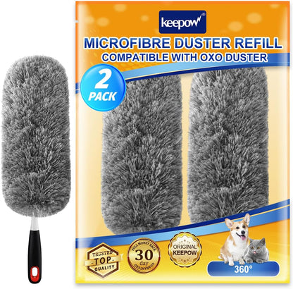 KEEPOW 3 Pack Microfiber Reusable Duster Refills Compatible with OXO Duster, Washable Dusters for Cleaning Compatible with OXO Extendable Duster for Blinds Ceiling(Handle is Not Included)