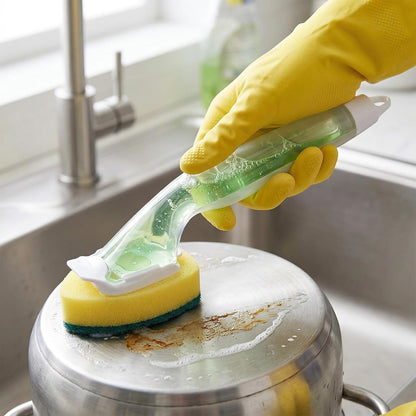 Soap Dispensing Dish Scrubber with Ergonomic Handle - Non-Scratch Dishwand Sponge Refill Replacement Packs, Ideal for Pots, Pans, Dishes & Kitchen Surfaces