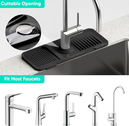 24 Inch Longer Faucet Mat for Kitchen Sink, 5° Slope Fast Self-draining, Kitchen Sink Splash Guard Silicone Sink Faucet Mat Splash Guard Kitchen Sink Area Tidy Splash Faucet Guard Draining Mat