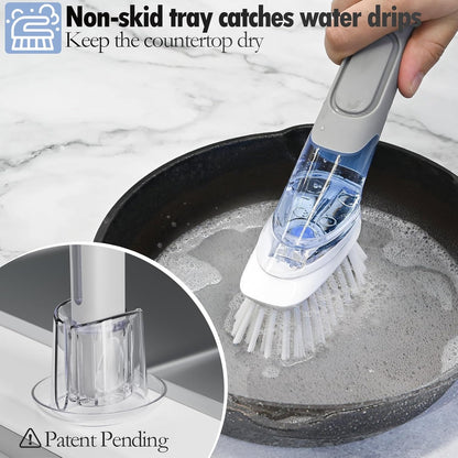Soap Dispensing Replacement Dish Brush Storage Set with 2 PCS Brush Refills & Holder - RIMAY Dispenser Scrub Cleaning Scrubber Kitchen Dishwashing Dish Wand Handle for Dishes/Pans/Pots/Sink(Black)