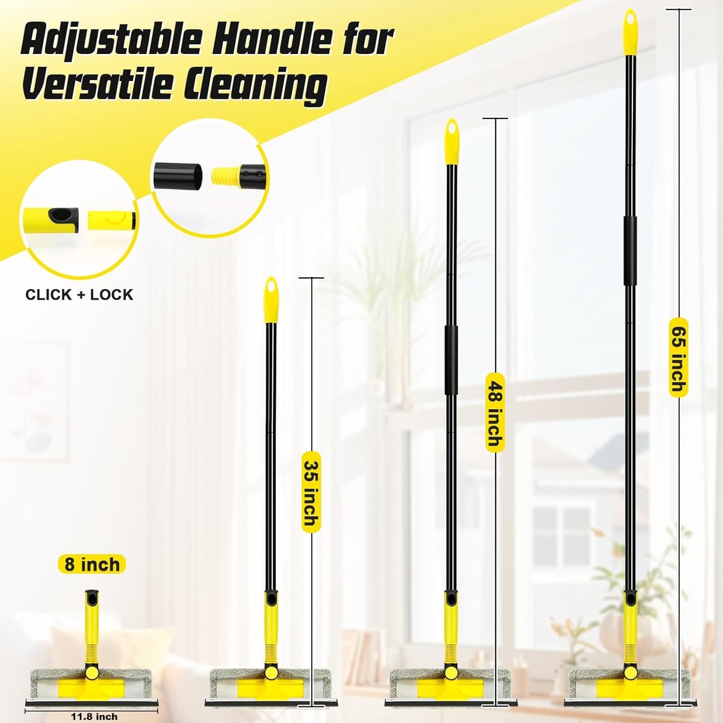 Window Squeegee with Extension Pole for Home, Professional Squeegee for Window Cleaning Tool Kit with Scrubber, 2 in 1 Rotatable Window Washing Kit for Car Glass Shower Indoor & Outdoor High Windows