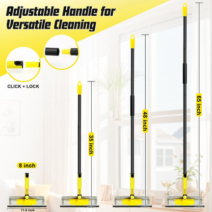 Window Squeegee with Extension Pole for Home, Professional Squeegee for Window Cleaning Tool Kit with Scrubber, 2 in 1 Rotatable Window Washing Kit for Car Glass Shower Indoor & Outdoor High Windows