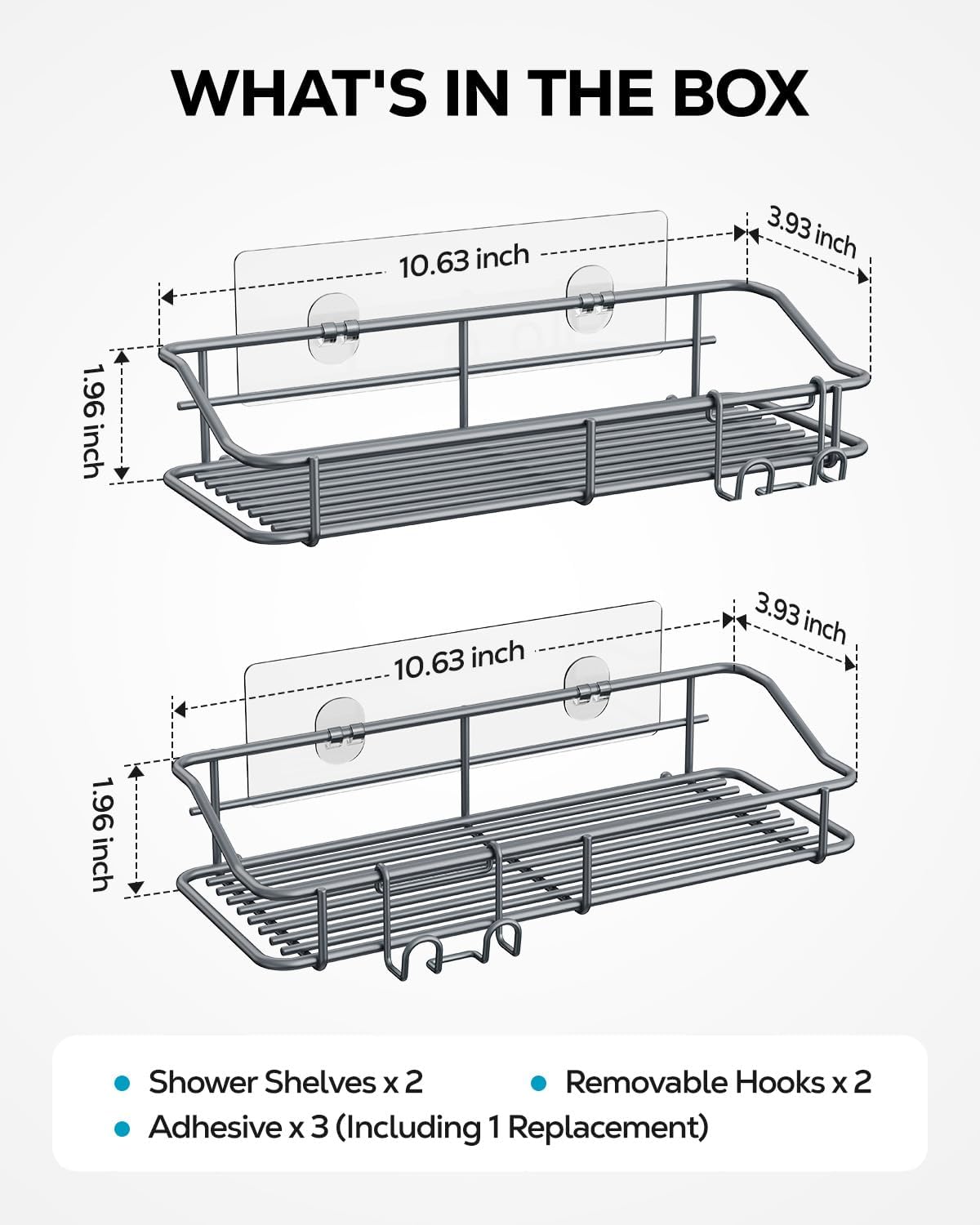 Nieifi Shower Caddy Shelf Storage Rack Adhesive Without Drilling Stainless Steel with Hooks for Washroom, Lavatory, Restroom, Toilet, Bathroom, Kitchen - 2 Pack