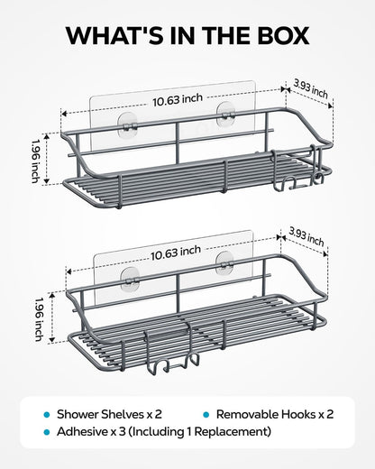 Nieifi Shower Caddy Shelf Storage Rack Adhesive Without Drilling Stainless Steel with Hooks for Washroom, Lavatory, Restroom, Toilet, Bathroom, Kitchen - 2 Pack