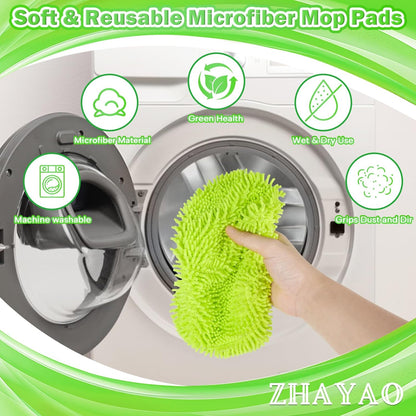 6Pcs Reusable Microfiber Mop Pads Compatible with Swiffer Sweeper, Wet and Dry Flat mop Cover, Replacement Sweeping Mopping pad Refills for Surface/Hardwood Floor Cleaning