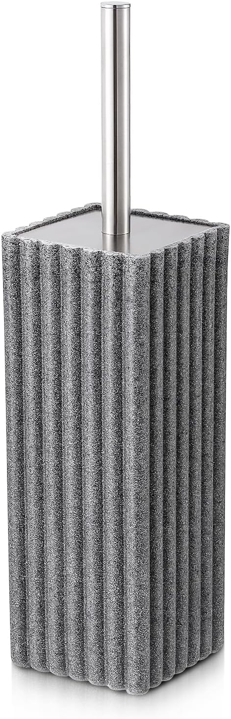 Toilet Bowl Brush and Holder for Bathroom，Resin Toilet Brush and Holder Set with Stainless Steel Handle，Deep Cleaning Modern Toilet Cleaner Brush -Space Saving, Covered Brush (Beige)