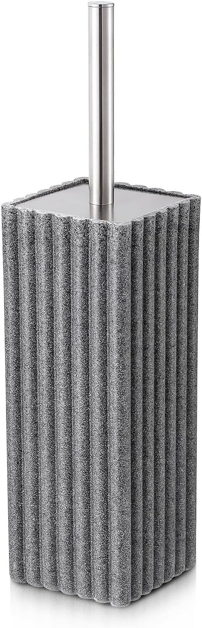 Toilet Bowl Brush and Holder for Bathroom，Resin Toilet Brush and Holder Set with Stainless Steel Handle，Deep Cleaning Modern Toilet Cleaner Brush -Space Saving, Covered Brush (Beige)