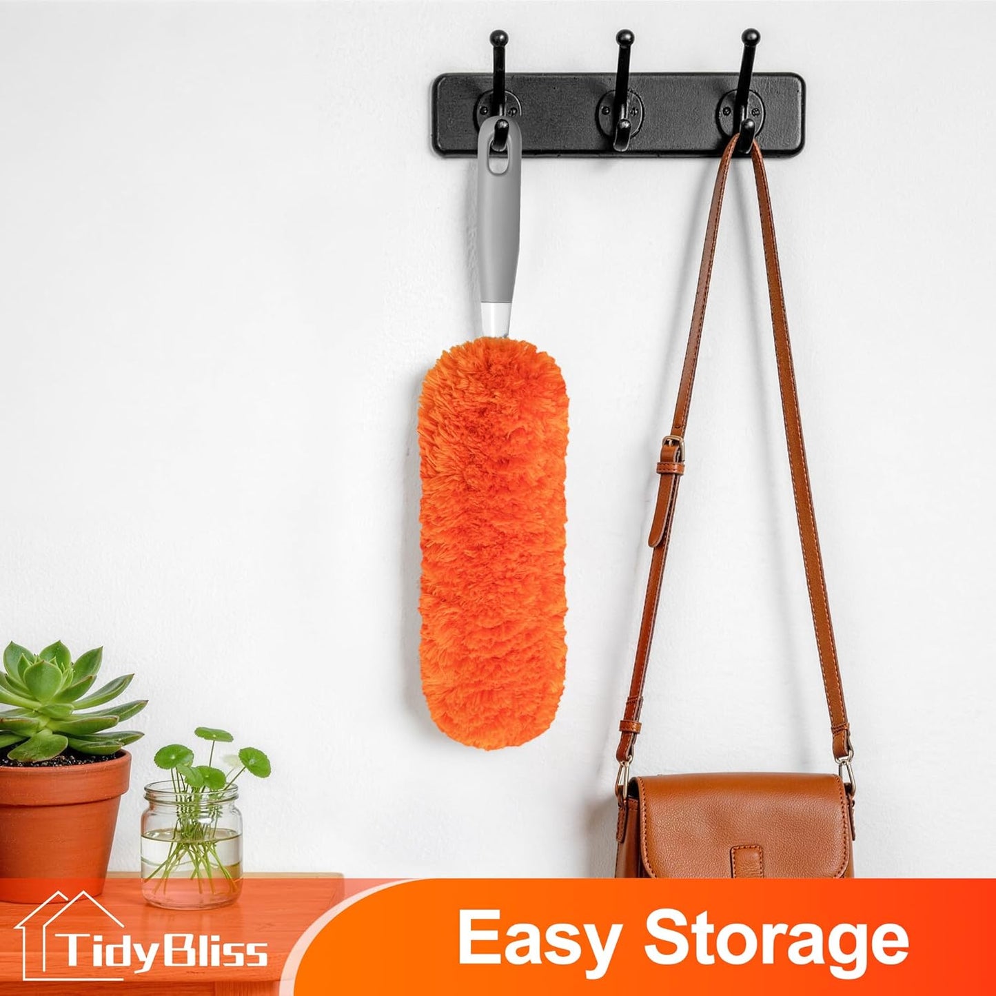 Microfiber Duster for Cleaning, Washable & Reusable Handheld Dust Cleaner Tool, Lint-Free Dusting Wand for Home, Office, Car, Furniture, Blinds, Keyboard, Cobweb Removal (Orange)