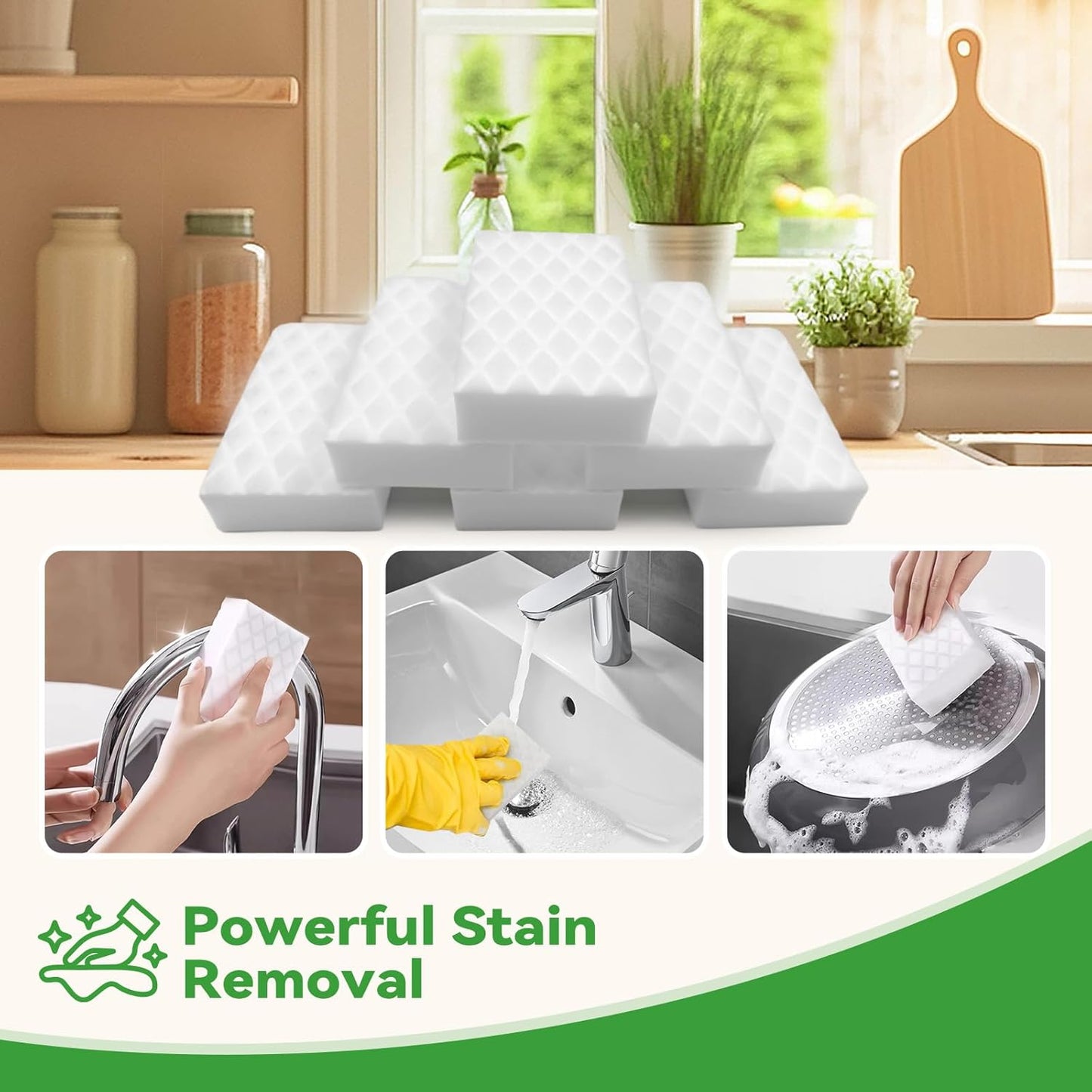 Magic Eraser Sponge 2X Density, Multi-Purpose Long Lasting Melamine Sponge, Water-Activated Cleaning Pads Sponge Eraser for Kitchen, Bathroom, Wall, Shoes & Car Interior, Non-Scratch (20)