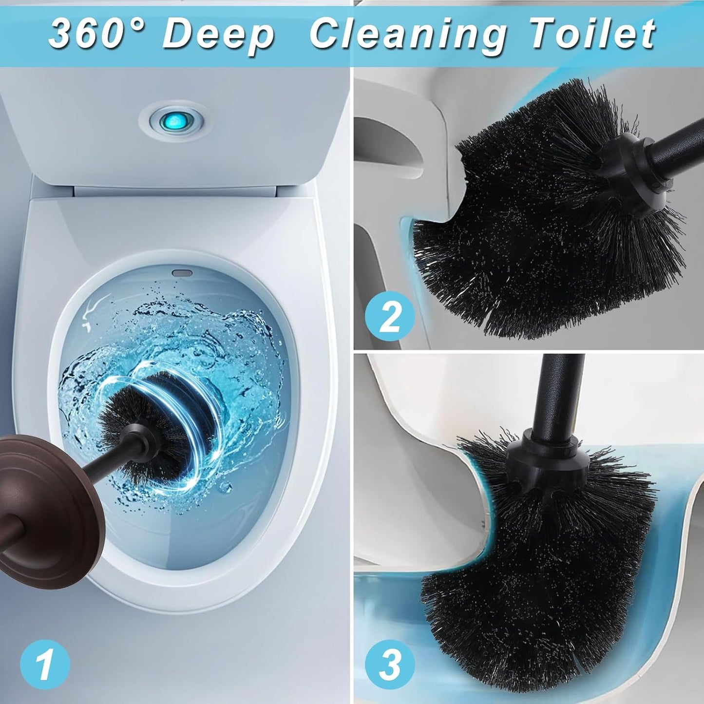 Brushed Nickel Toilet Brush and Holder Set,304 Stainless Steel Toilet Bowl Brush and Holder for Bathroom,Silver Heavy Duty Toilet Brush,Durable Scrubbing Bristles,Splash Resistant,Long Handle
