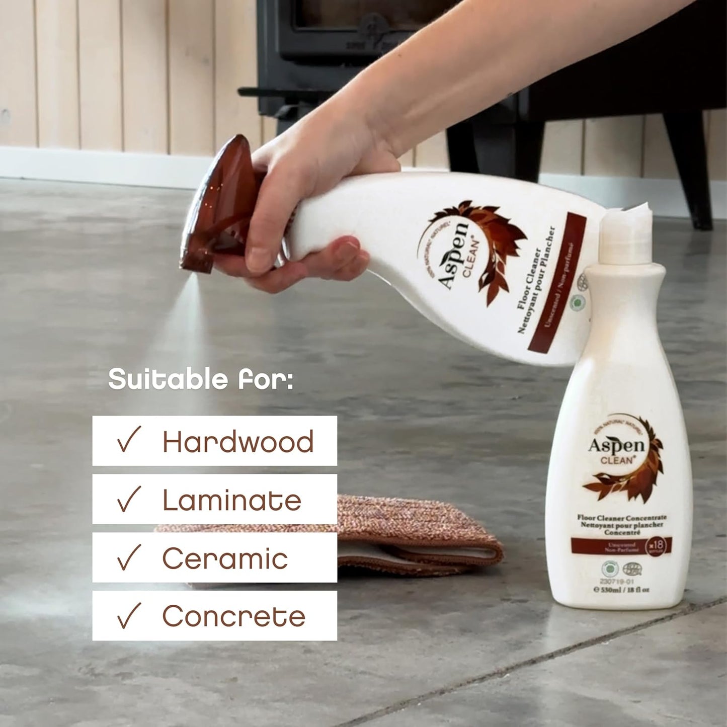 AspenClean Floor Cleaner | Eco-Friendly Spray Cleaner for Hardwood, Laminate, Stone & Ceramic | Non-Toxic | Made with Natural Ingredients | EWG Verified | Pack of 2 | 22 oz
