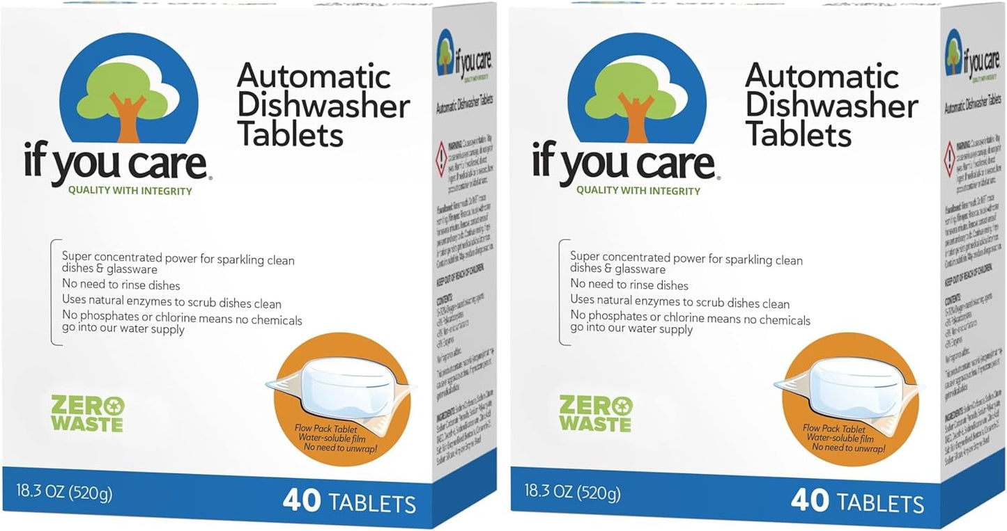 If You Care Dishwasher Tablets 40 Count - Powerful, Plant Based, Concentrated, Biodegradable, Natural Dish Cleaner Detergent, Dishwashing Soap Tabs