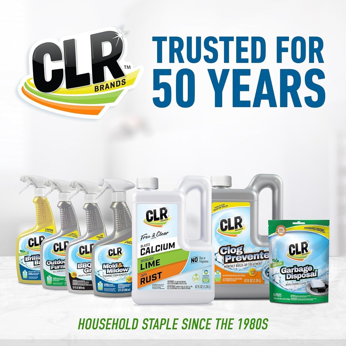 CLR Brands® Brilliant Bath Foaming Bathroom Cleaner Spray Free & Clear, No Added Dyes or Fragrances, Soap Scum and Hard Water Stain Remover, Use on Showers, Baths, Toilets and More, 26 Oz (Pack of 1)