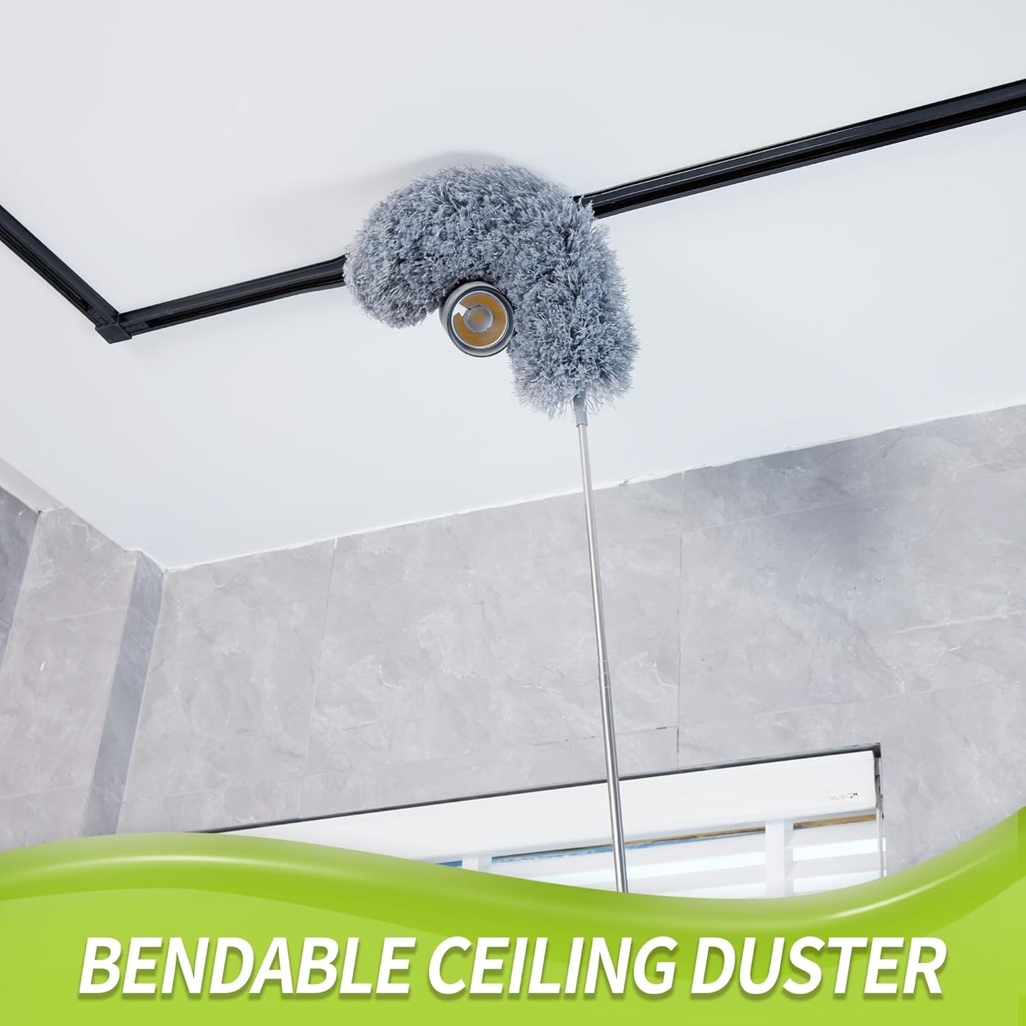 IVYROLL Cobweb Duster with Extension Pole, Spider Web Brush & Ceiling Cleaning Kit, 100" Microfiber Feather Duster Cleaner with Washable Head for Ceiling Fan, Furniture, Home