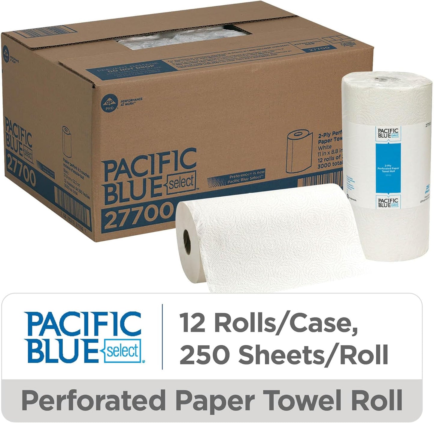 Georgia-Pacific Pacific Blue Select 2-Ply Perforated Roll Paper Towel, White, 85 Sheets Per Roll, 30 Rolls Per Case, 27385