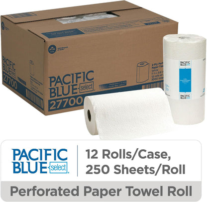 Georgia-Pacific Pacific Blue Select 2-Ply Perforated Roll Paper Towel, White, 85 Sheets Per Roll, 30 Rolls Per Case, 27385