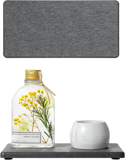 2PCS Water Absorbing Stone Drying Tray for Kitchen Counter & Bathroom Sink, Diatomite Faucet Splash Guard, Soap Dispenser Rack & Sponge Holder Caddy Organizer, Marble White (Printed Pattern), 9"x 3.5"