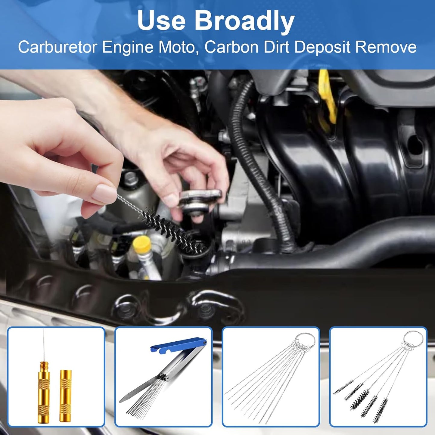 Carburetor Cleaning Kit, Premium Torch Tip Cleaner, Stainless Steel 13 Clean Line Set 10 Needles 5 Nylon Brushes 1 Pointed Picks for Small Engine Lawnmower Welding Stove Airbrush Spray Gun
