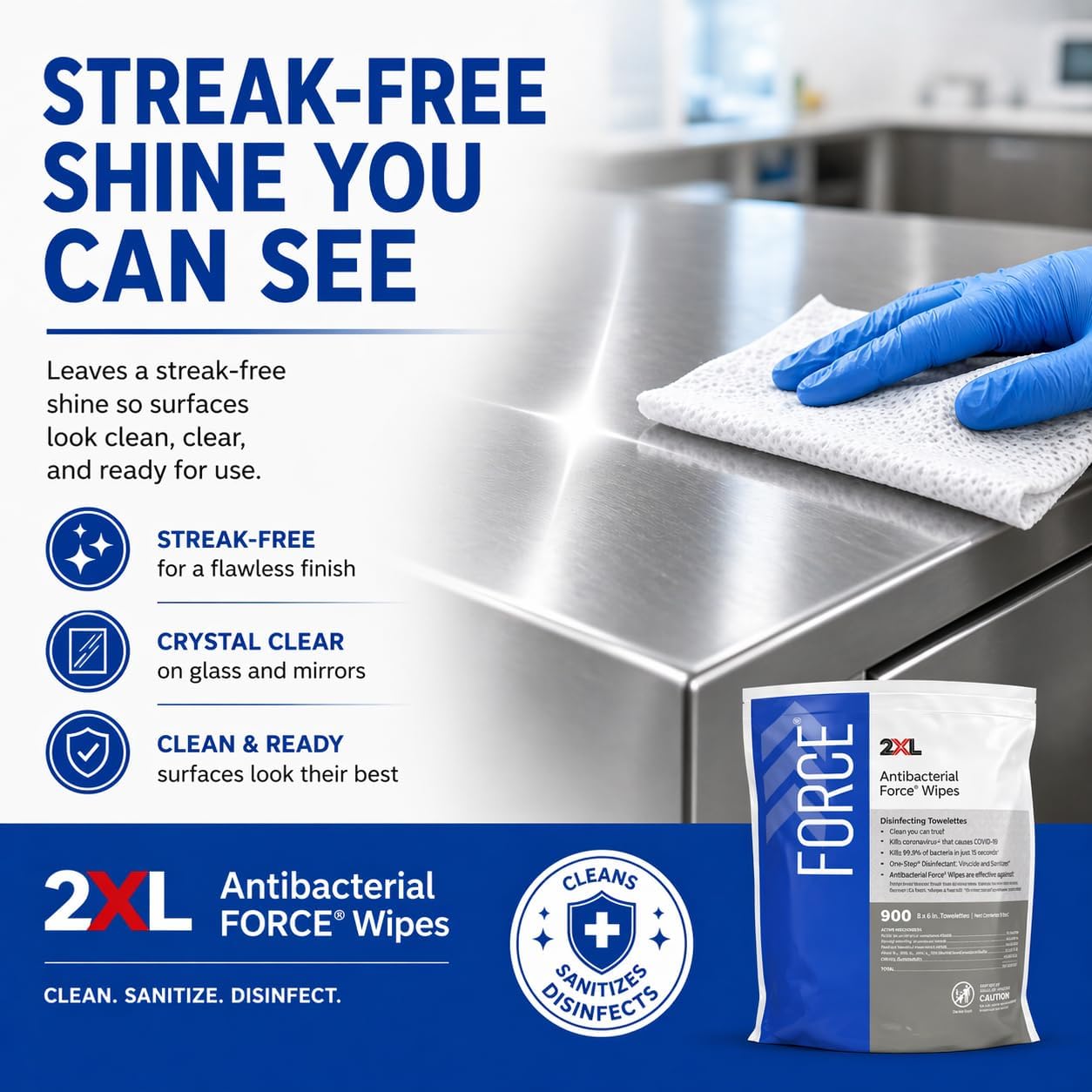 2XL Antibacterial Force Disinfecting Wipes – Bucket Refill Cleaning Wipe, 6" x 8", White – EPA Registered