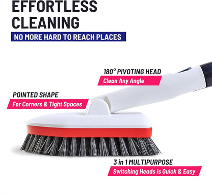 Moku Home Shower Scrubber 3 in 1 Extendable Long Handle 58" Cleaning Brush - Non Scratch Shower Brush for Cleaning Bathroom Kitchen Toilet Wall Tub Tile (Gray)