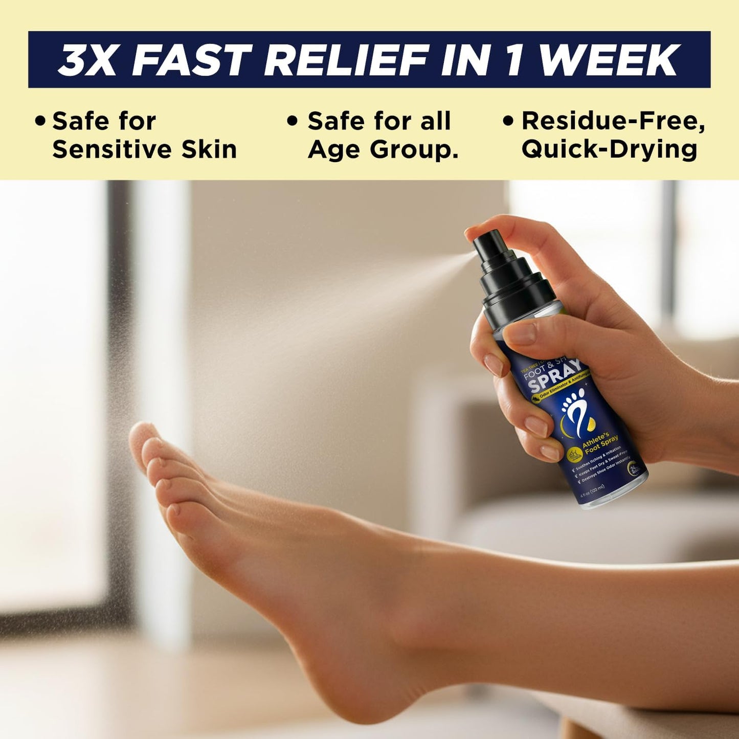 Tea Tree Foot Odor Spray - Mint Blast Shoe Deodorizer for Smelly Feet, Athletes Foot Spray Odor Eliminator No More Smelly Shoes or Stinky Feet | Removes, Controls & Prevents Odors - 120ml Made in USA