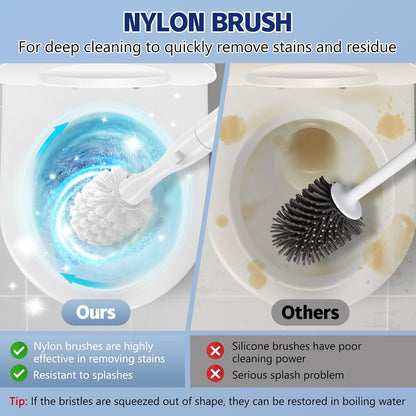 Electric Toilet Brush and Holder Set, Electric Toilet Bowl Brush, Toilet Brush Cleaner Set with 5 Refills Disposable Cleaner Brush, Floor Standing, Wall Mounted Without Drilling, Rechargeable, White