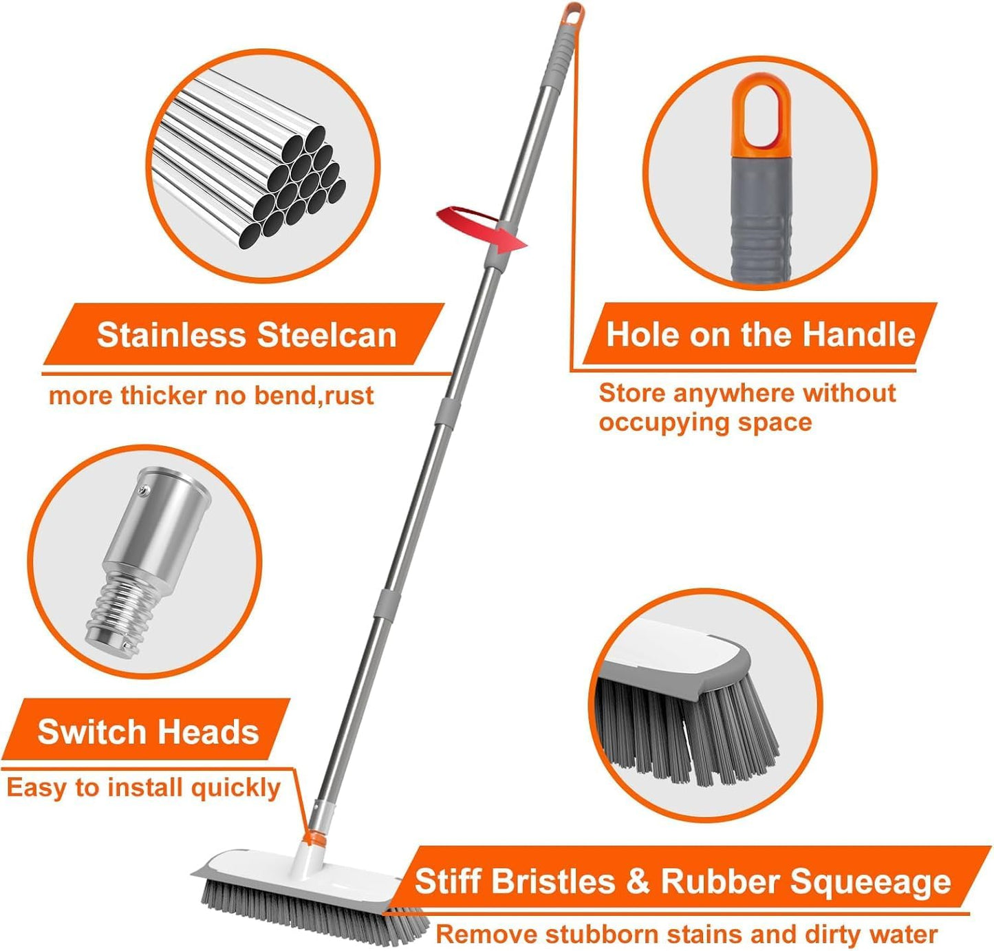 ITTAR 55" Extendable Floor Scrub Brush, 12" Wide Heavy-Duty 2-in-1 Scrub & Squeegee Deck Brush for Tile Grout Shower Floor, Kitchen, Restaurant, Patio & Garage Cleaning