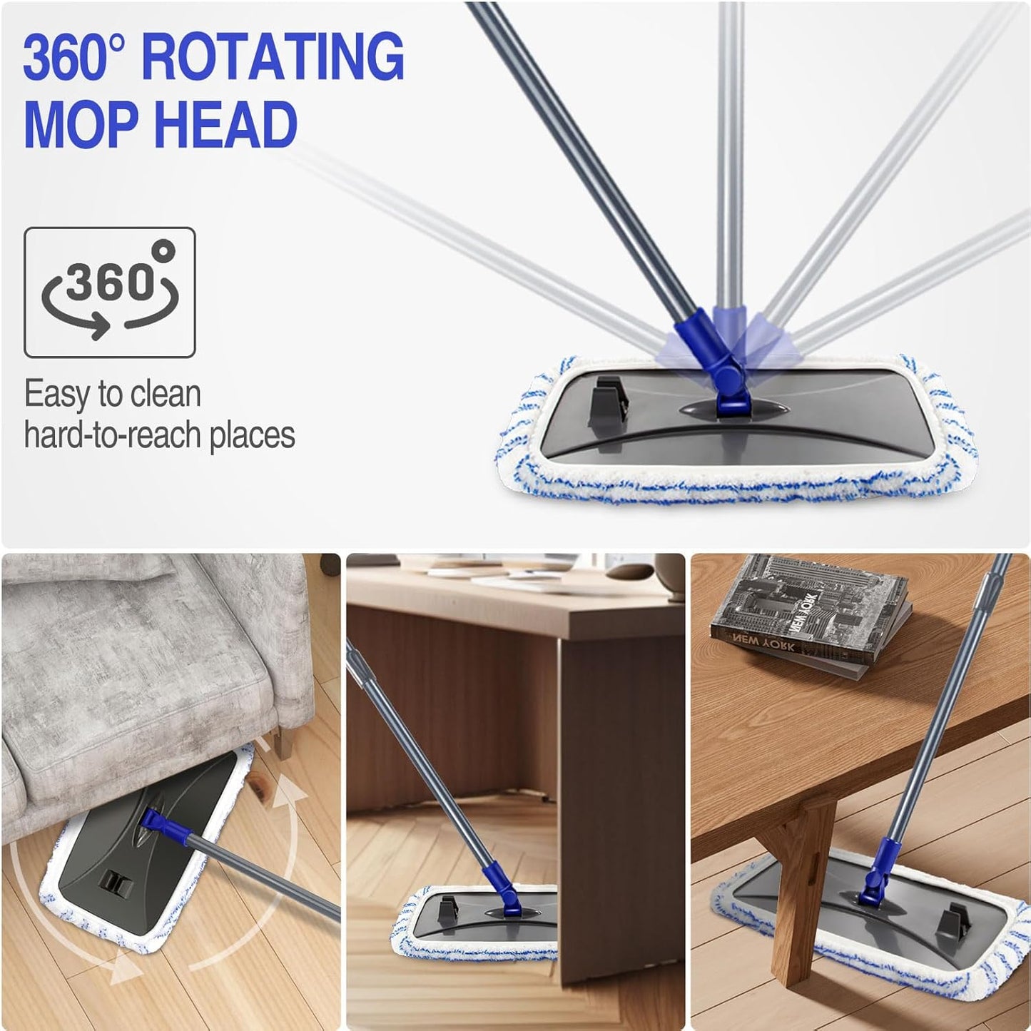 MASTERTOP Microfiber Mop - Flat Floor Mops Wet Dry Dust Mop with 4 Washable Pads & 52.4'' Stainless Steel Handle for Hardwood Laminate Tile Floor Cleaning