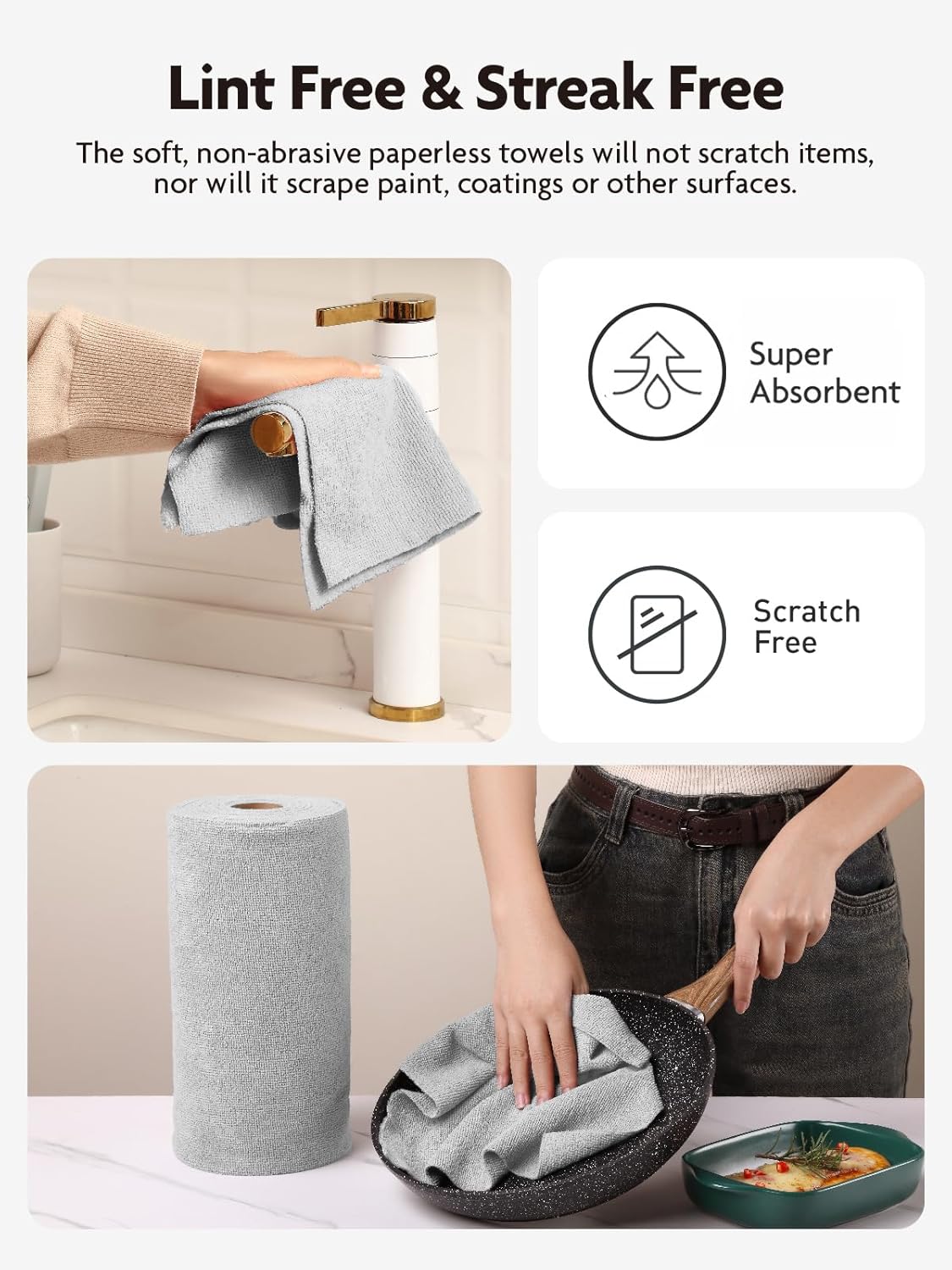 Fantasticlean Microfiber Cleaning Cloth Roll -75 Pack, Tear Away Microfiber Towels, 12" x 12", Reusable, Washable, Scratch Free, Ultra Absorbent Dishcloth for All-Around Cleaning Supplies (White)