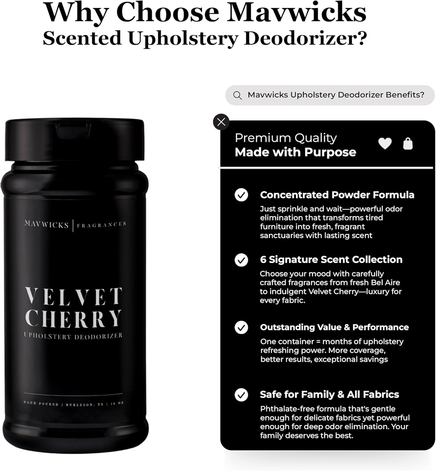 Mavwicks Fragrances - Upholstery Deodorizer (Enchanted Rouge) 16 Oz - Rug, Couch & Carpet Deodorizer - Vacuuming Powder, Pet Safe Carpet Freshener Powder - Odor Eliminator for Home