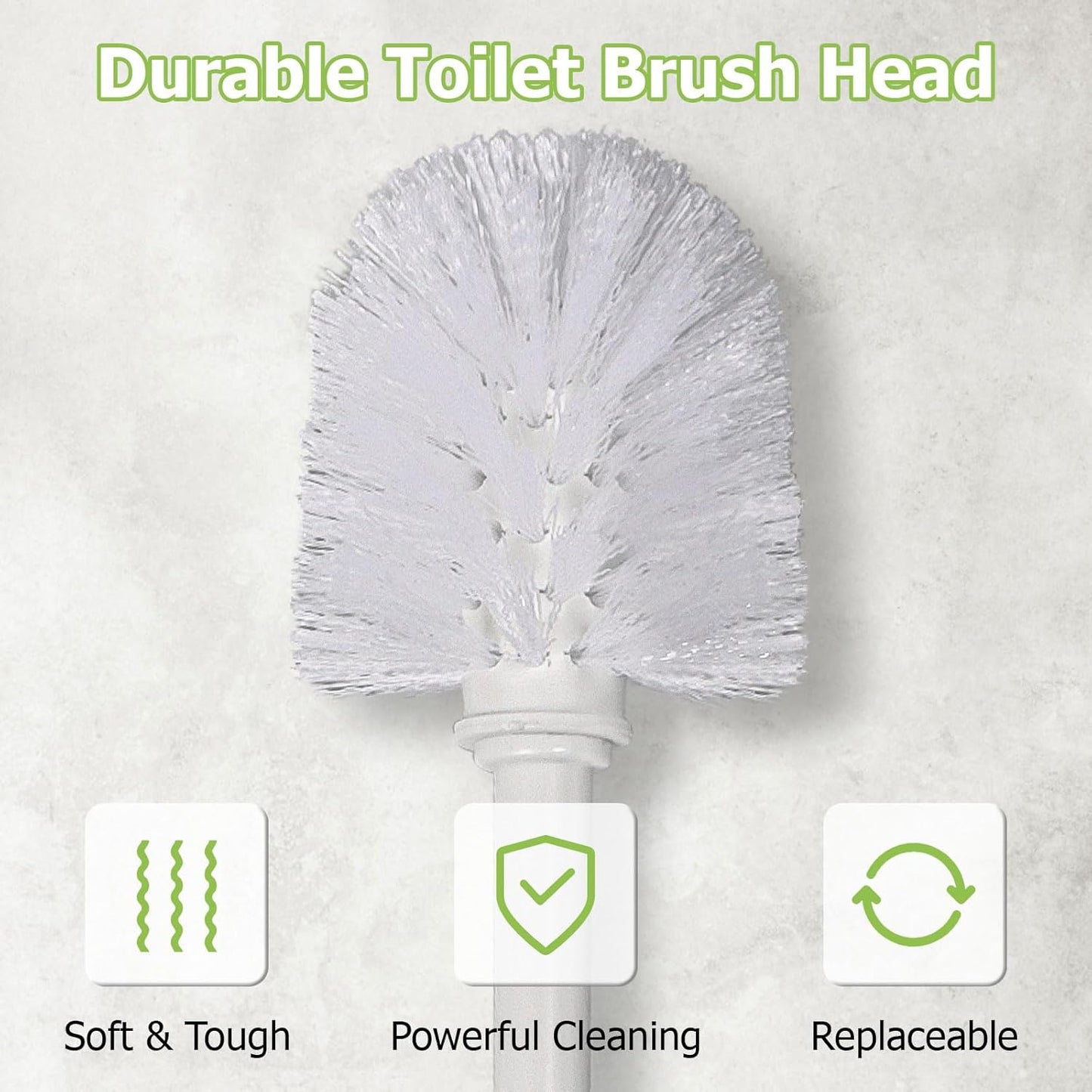 Toilet Brush, 2 Pack Toilet Brushes & Holders Sets with Plastic Handle and Soft Flexible Bristles, 4 Toilet Brush Heads for Bathroom Toilet-Ergonomic, Elegant, Durable Loo Brush (White)