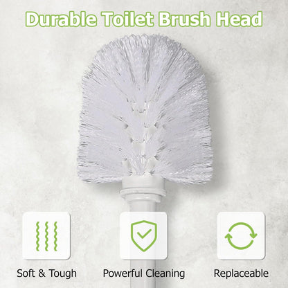 Toilet Brush, 2 Pack Toilet Brushes & Holders Sets with Plastic Handle and Soft Flexible Bristles, 4 Toilet Brush Heads for Bathroom Toilet-Ergonomic, Elegant, Durable Loo Brush (White)