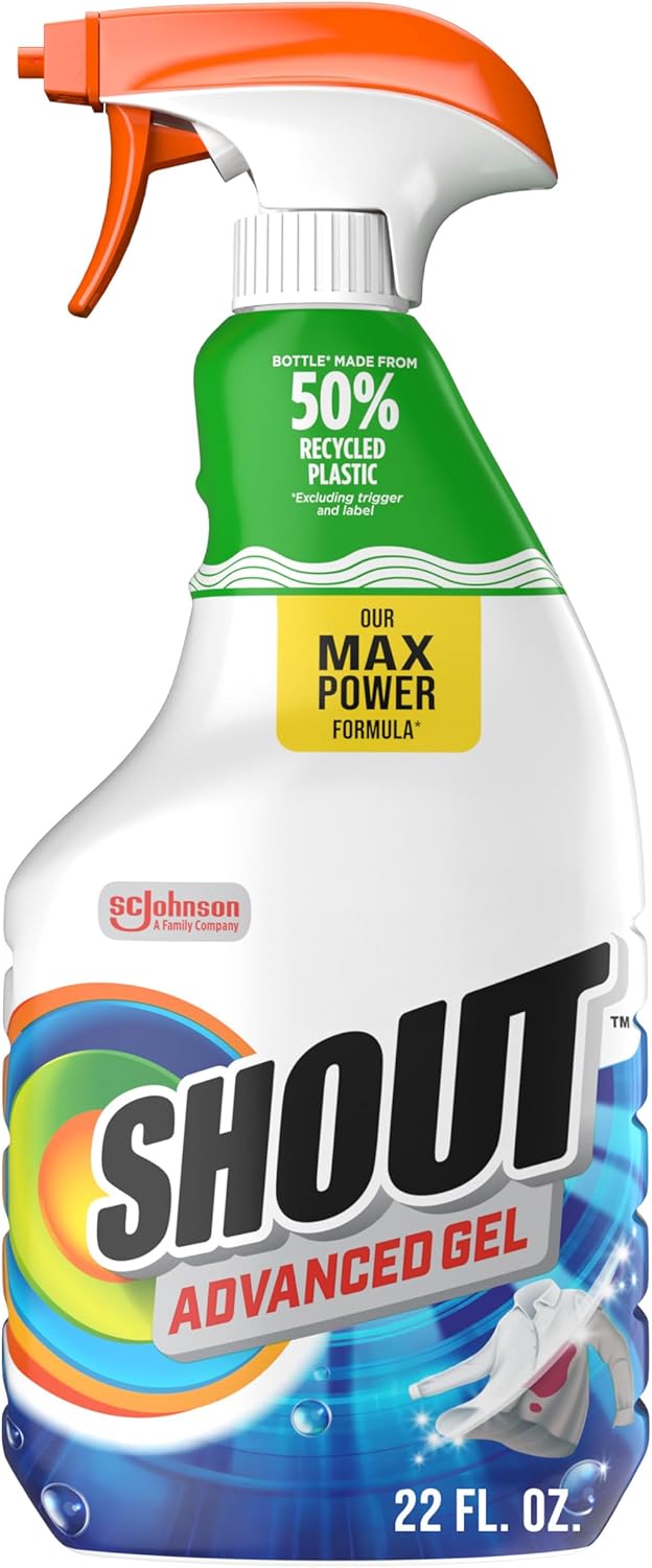 SHOUT Advanced Laundry Stain Remover Gel for Clothes Laundry, Breaks Down Stubborn, Dried-in, and Tough Stains, 22oz Spray, Pack of 3 (Packaging May Vary)