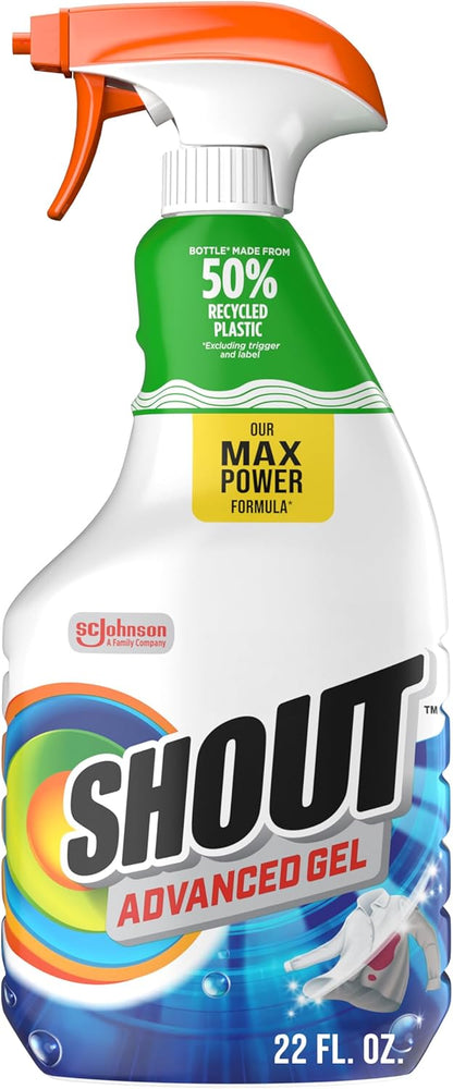 SHOUT Advanced Laundry Stain Remover Gel for Clothes Laundry, Breaks Down Stubborn, Dried-in, and Tough Stains, 22oz Spray, Pack of 3 (Packaging May Vary)