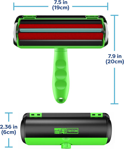 Triton Pet Hair Removal Tool w/Fur Trapping Compartment and Detachable Handle, 60% Smaller Storage Size, Reusable Shedding Roller, Cat and Dog Hair Remover for Car, Furniture, Carpet (Gray/White)