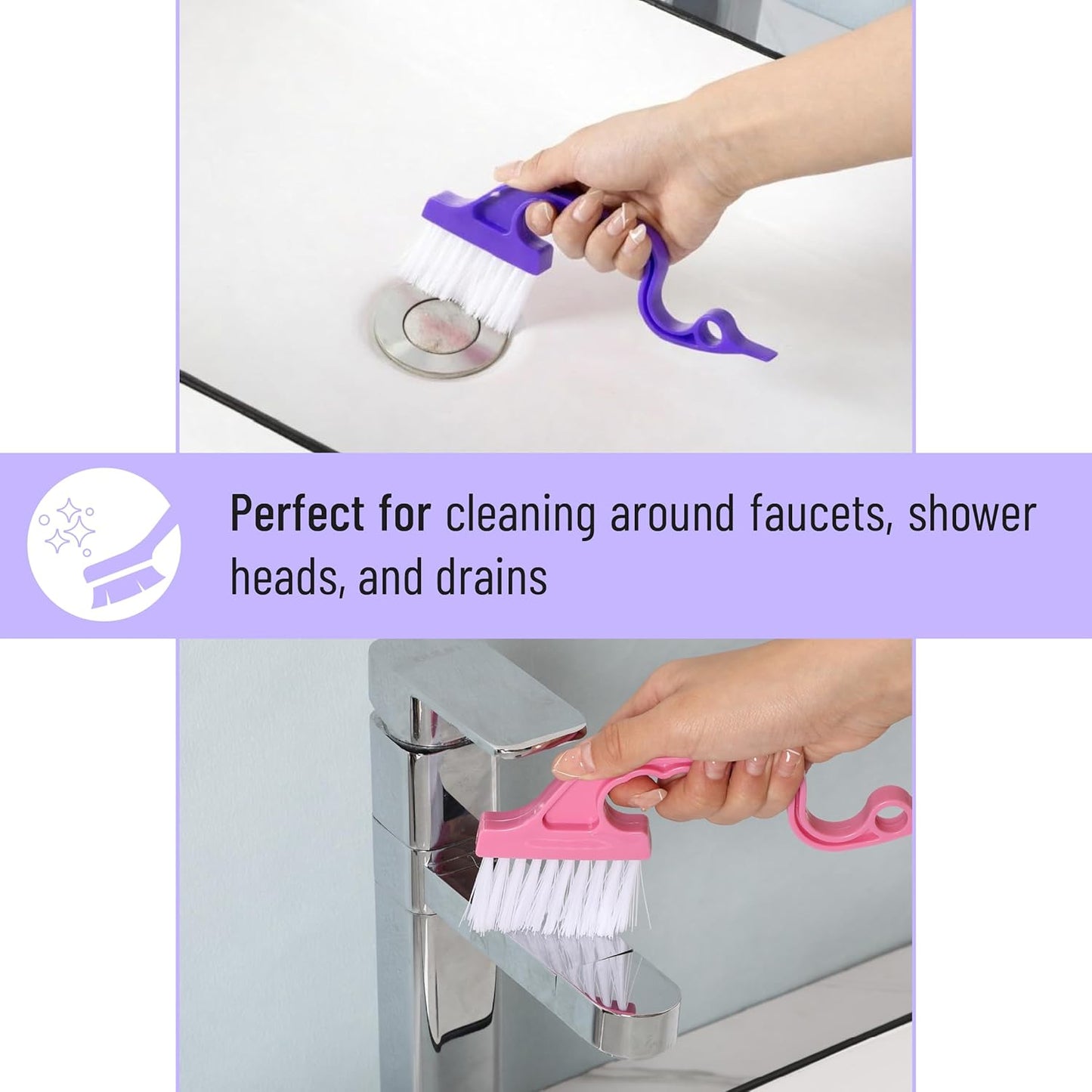 Slick- Window Track Cleaning Brush, 2 Pack, Blue Ergonomic Handle, Built-in Scraper, Multipurpose, Window Track Cleaning Tools