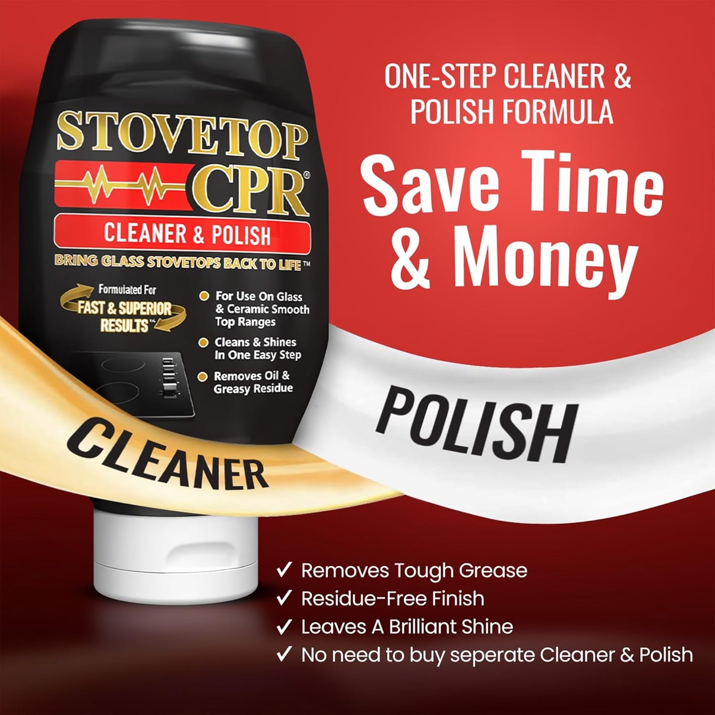 Stovetop CPR Glass Cooktop Cleaner Kit (18oz) – Ceramic Stove Cleaner, Polish, Scrubber Pads, Razor Scraper & Microfiber Towels