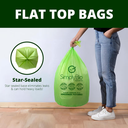 Simply Bio 13 Gallon Compostable Trash Bags Liners Drawstring, Heavy Duty Extra Thick 1 Mil, 49.21 Liter, 30 Bags, Tall Kitchen Food Scrap Waste Bag, ASTM D6400, US BPI and OK Compost Home Certified