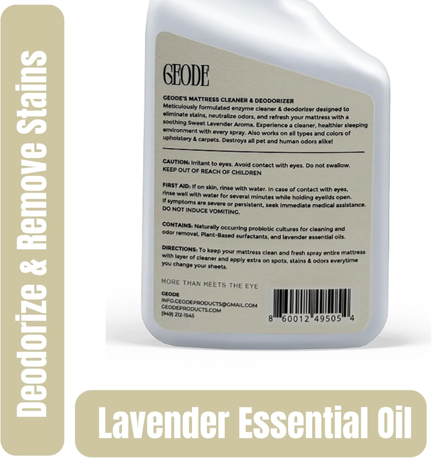 Geode Mattress Cleaner & Deodorizer – Natural Enzyme Formula for Stain & Odor Removal, Sweet Lavender Aroma, Eco-Friendly & Non-Toxic, Safe for All Fabrics (32fl oz)
