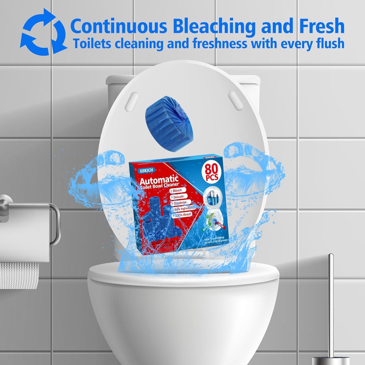 USKICH 20 Pack Toilet Bowl Cleaner Tablets,Blue Automatic Toilet Tank Cleaners, Long-Lasting Household Toilet Cleaners,Toilet flush Cleaning & Deodorizer
