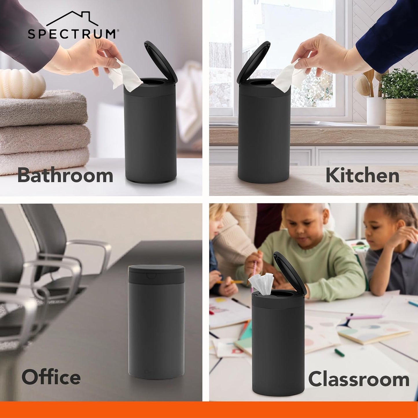 Spectrum Disinfecting Wipes Container Large Satin Nickel Refillable Stainless Steel Wipe Holder for Bathroom Kitchen Classroom, Reuseable Push Button Wet Wipe Dispenser for Cleaning Countertop