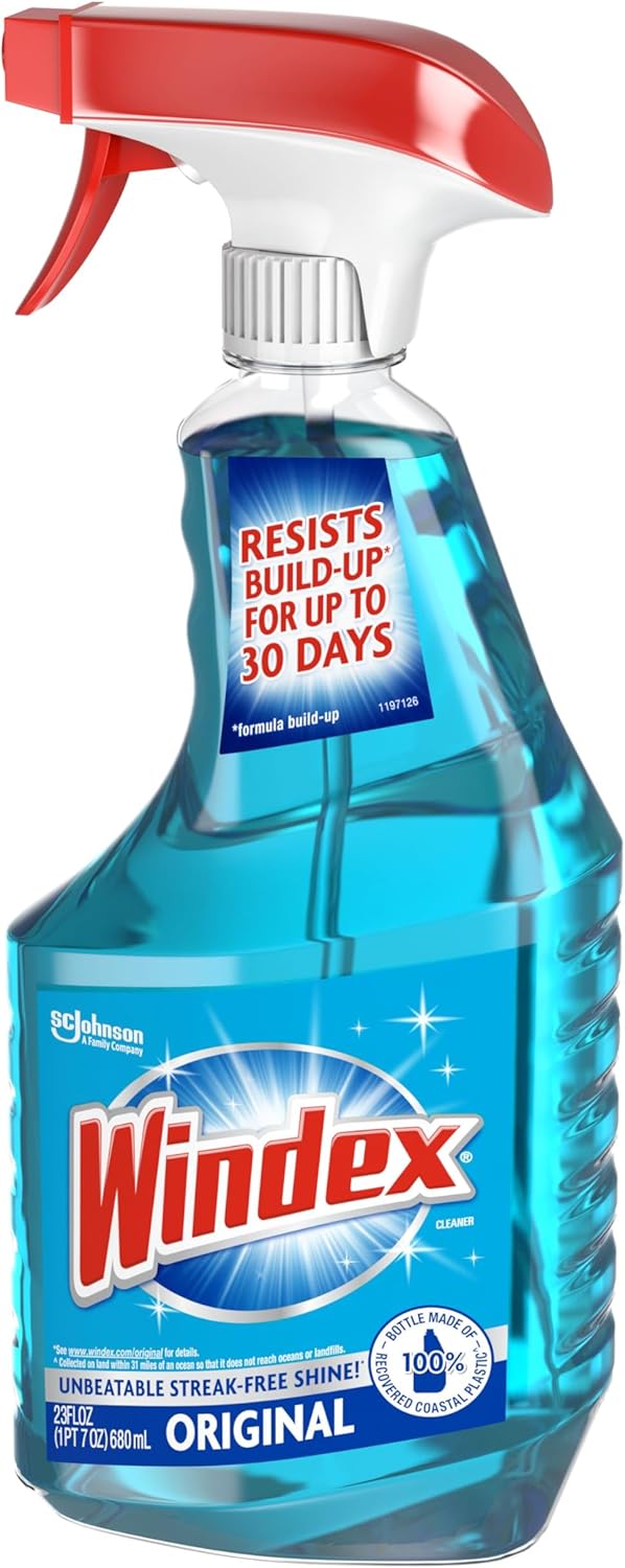 Windex Glass and Window Cleaner Spray Bottle, Bottle Made from 100% Recovered Coastal Plastic, Original Blue, 23 fl oz