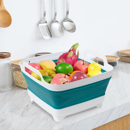 2 Pack Dishpan for Washing Dishes, 2.4Gal/9L Wash Basin with Draining Plug Carry Handles, Collapsible Bucket for Cleaning, Portable Sink, Foldable Plastic Tub