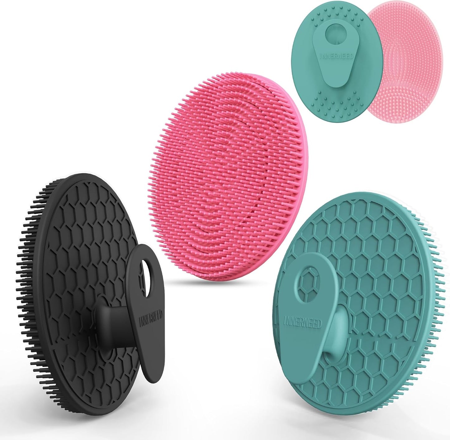 INNERNEED Food-Grade Soft Silicone Body Scrubber Shower Brush Handheld Cleansing Skin Brush, Gentle Exfoliating and Lather Well (Black)