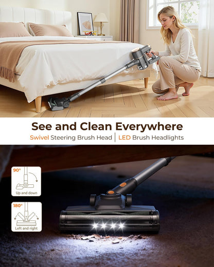 UML0 N8 Cordless Vacuum Cleaner,Lightweight Stick Vacuum with Powerful Suction,2200mAh Battery,40 Mins Runtime, Self-Standing,Rechargeable Vacuum Cleaners for Home Hardwood Floor Pet Hair