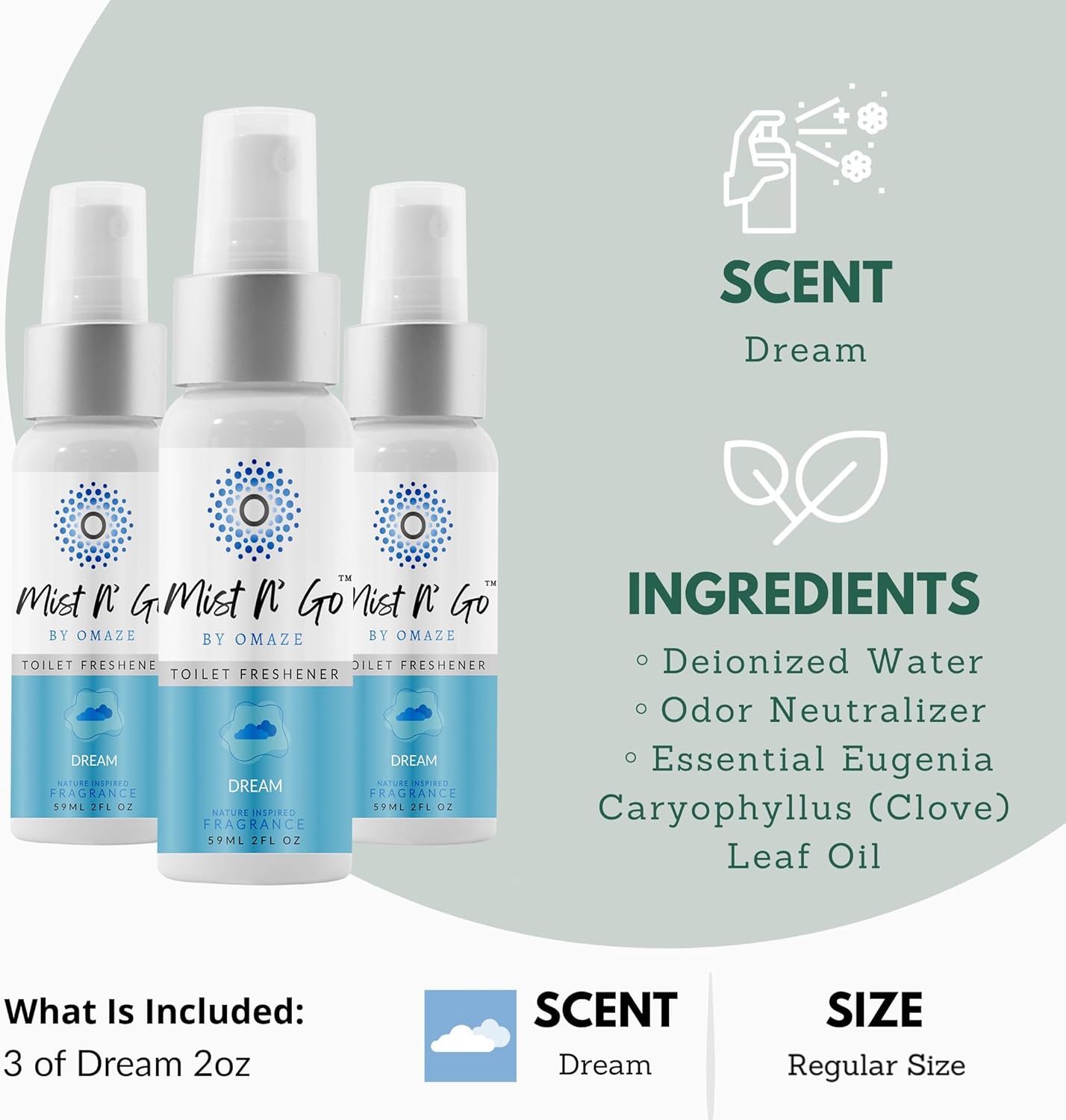 Mist N’ Go by Omaze Travel Bathroom Spray for Toilet Spray Odor Eliminator - Travel Toilet Spray for Bathroom Air Freshener Spray for Bathroom Deodorizer - Clean Mix, Travel Size (1oz x2)