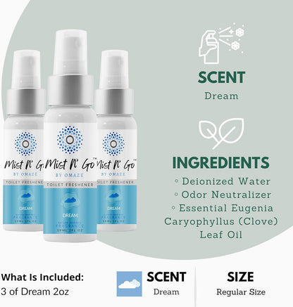 Mist N’ Go by Omaze Travel Bathroom Spray for Toilet Spray Odor Eliminator - Travel Toilet Spray for Bathroom Air Freshener Spray for Bathroom Deodorizer - Clean Mix, Travel Size (1oz x2)