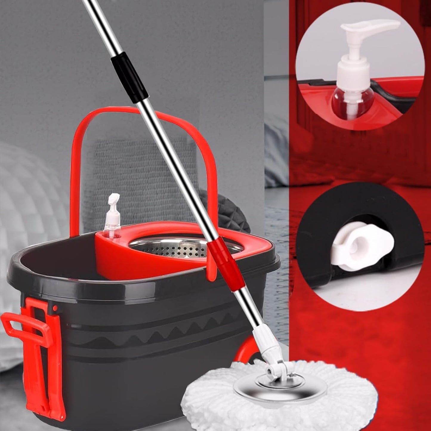 Spin Mop and Bucket with Wringer Set, 360° Rotating Head Mop Bucket System with 3 Microfiber Mop Refills Wet and Dry Suitable for Office and Home Use, Green (Green)